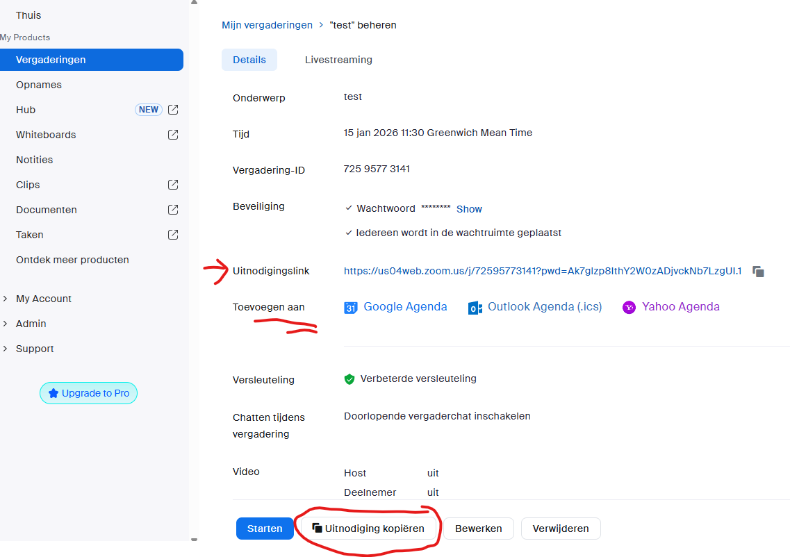 Link voor delen instellen zoom