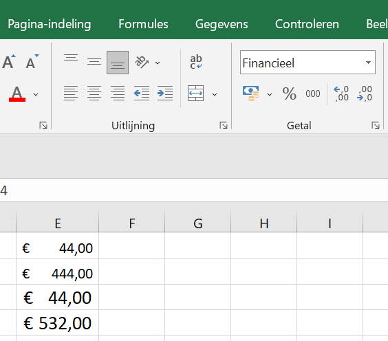 Euro teken voor getal