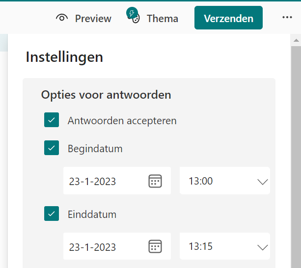 begin en eindtijd forms