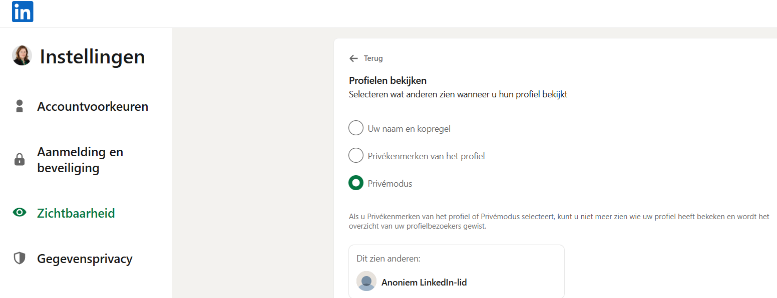 Anoniem LinkedIn profiel