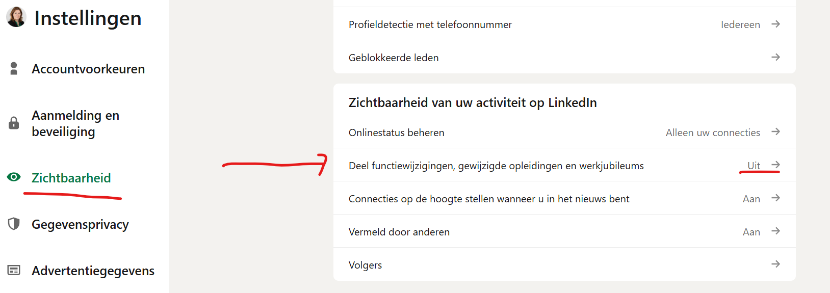 Functiewijzigingen wel of niet laten zien