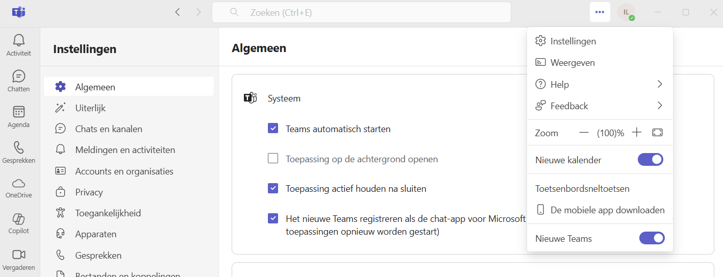 Teams automatisch opstarten uitvinken