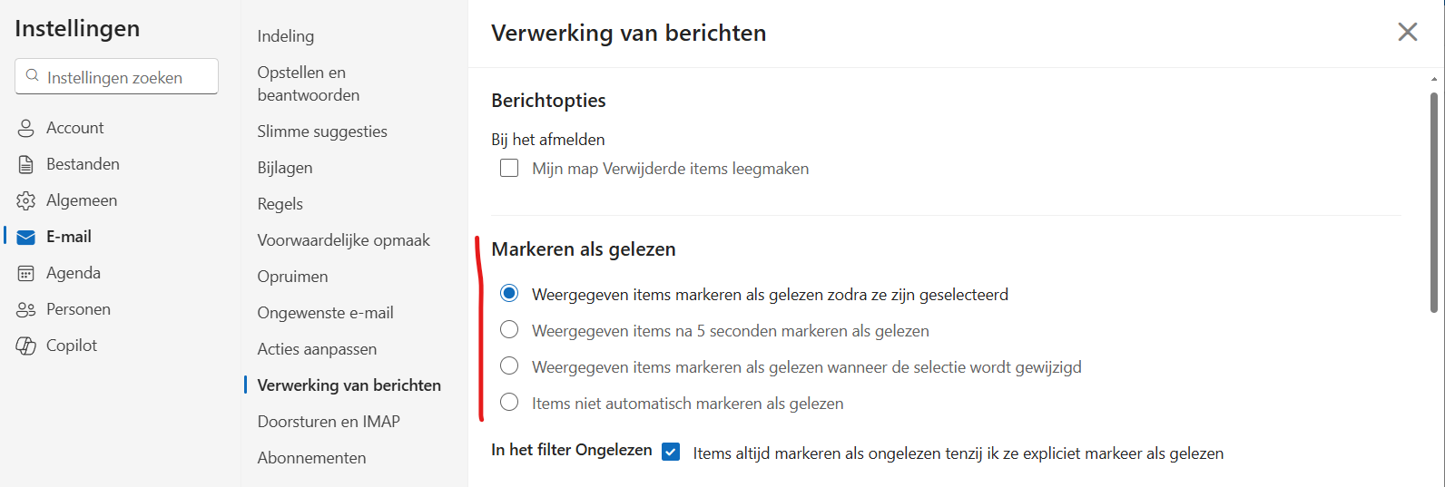automatisch lezen uitzetten Outlook online