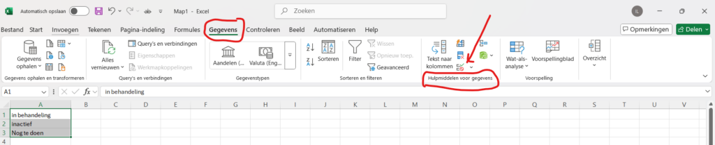 Gegevensvalidatie knop Excel