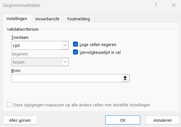 Kies voor lijst in Excel