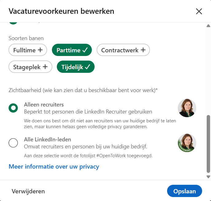 vacature voorkeuren bewerken