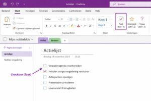 OneNote actielijst maken