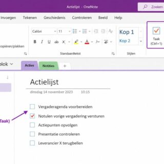 OneNote actielijst maken