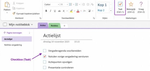 OneNote actielijst maken