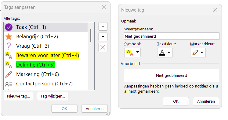 Tags aanpassen in OneNote