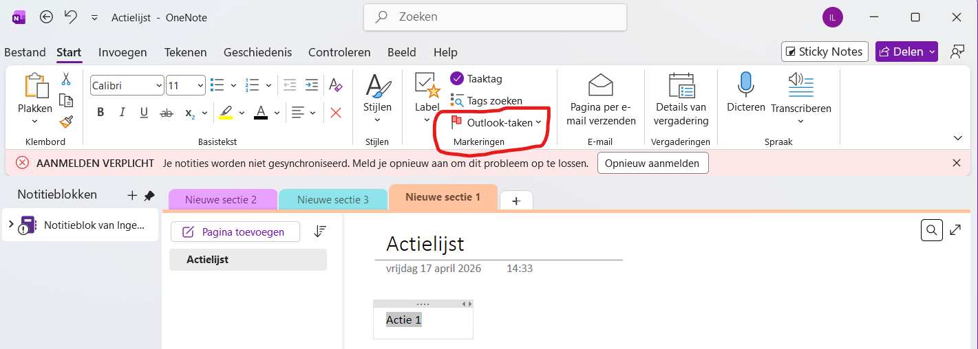 actielijst omzetten naar taken in outlook